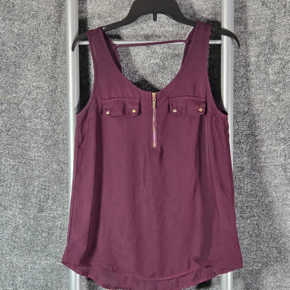 Charlotte Russe Womens Plum Quarter Zip Sleeveless Utility Blouse Small 68248X